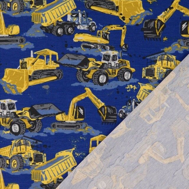 Digitaldruck Baumwolle Jersey Stoff Baustellenfahrzeuge marine - Preis gilt für 0,50m