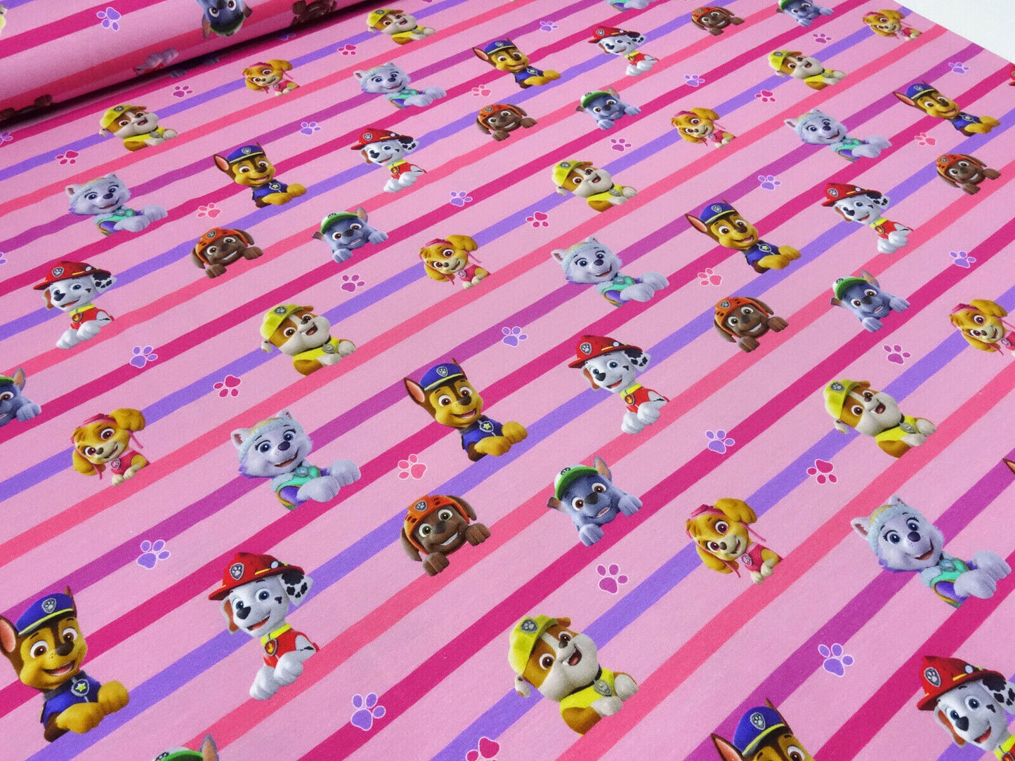 Baumwoll Jersey Stoff Paw Patrol Preis für 0,50m pink gestreift Lizenzstoffe
