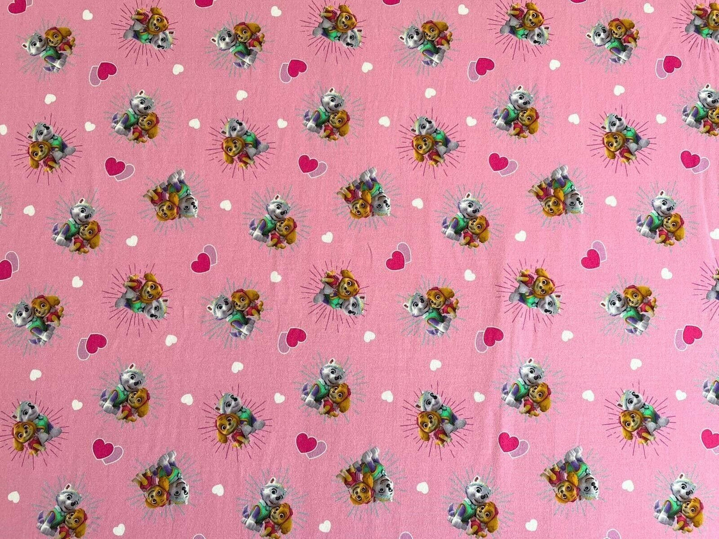 Baumwoll Jersey Stoff Paw Patrol rosa Herzen - Preis gilt für 0,50m Lizenzstoffe