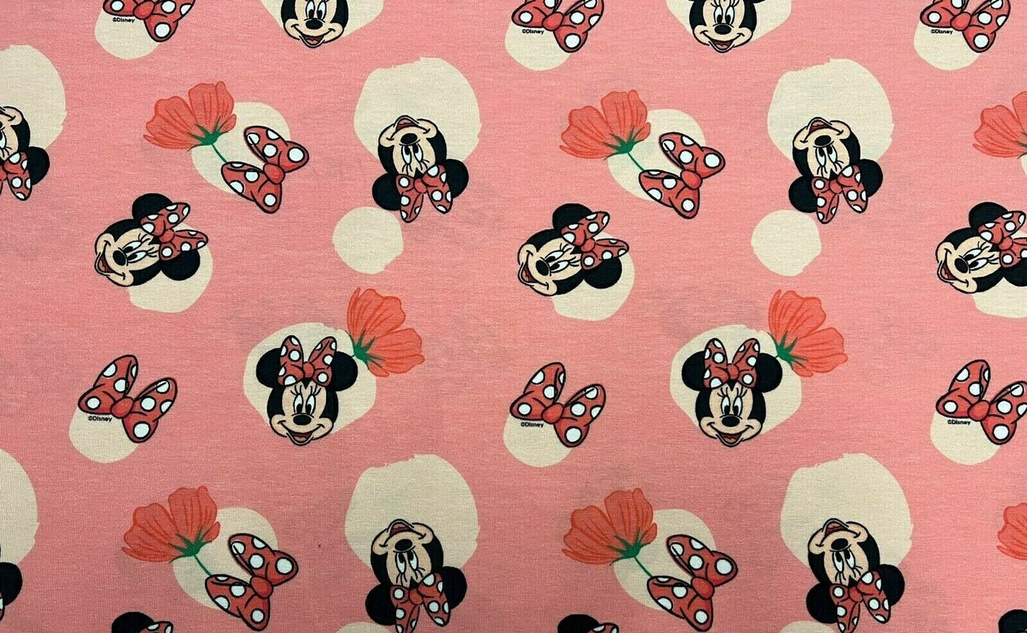 Baumwolle Jersey Stoff Minnie Maus rosa Blumen - Preis für 0,50m Lizenzstoffe