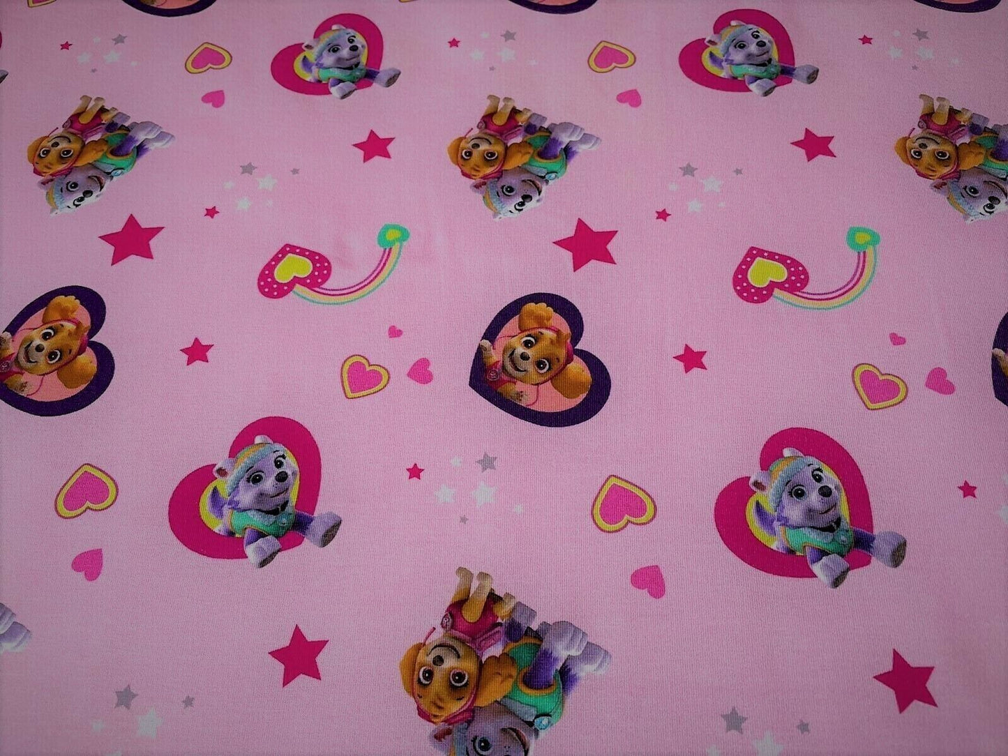 Baumwoll Jersey Stoff Paw Patrol rosa Herzen - Preis gilt für 0,50m Lizenzstoffe