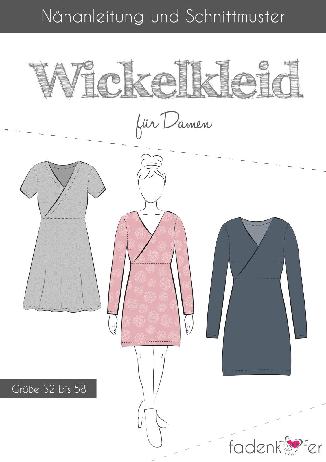 FADENKÄFER Papier Schnittmuster Wickelkleid Größe 32 bis 58 Neu