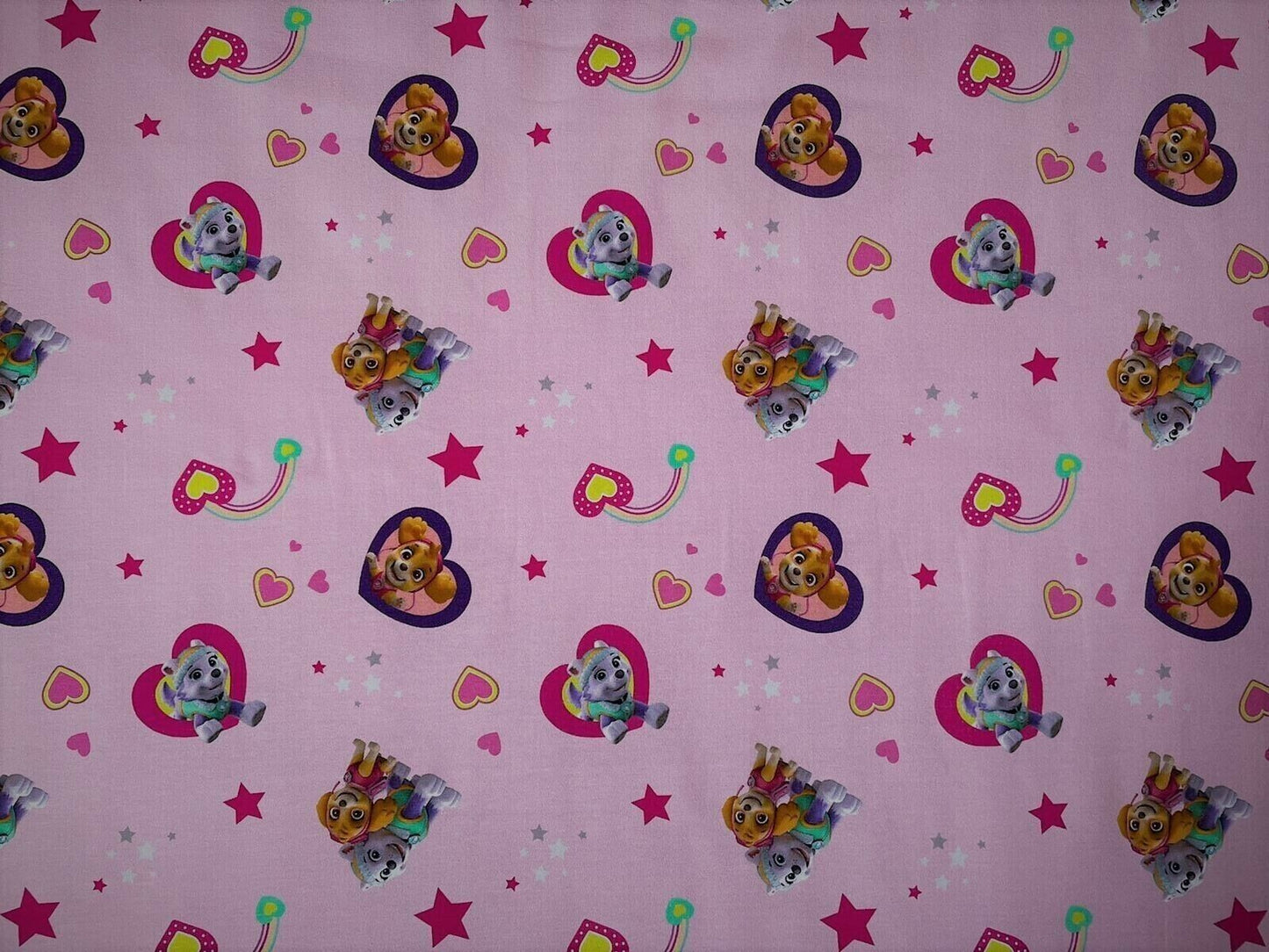 Baumwoll Jersey Stoff Paw Patrol rosa Herzen - Preis gilt für 0,50m Lizenzstoffe