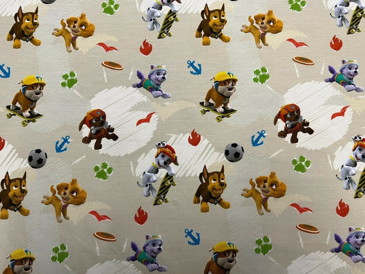 Baumwoll Jersey Stoff Paw Patrol beige - Preis gilt für 0,50m Lizenzstoffe
