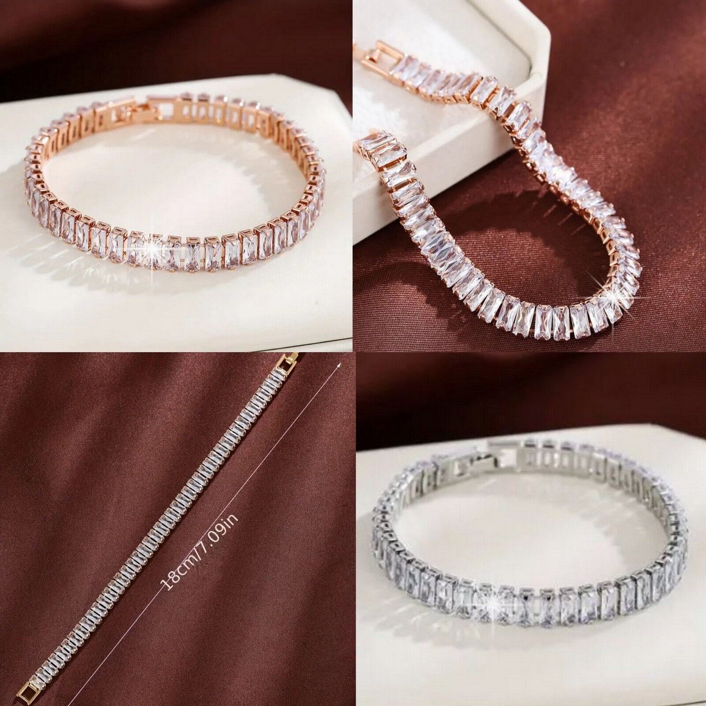 18K Vergoldet Damen Armreif Modeschmuck Rosegold Silber Zirkonia Strasssteine
