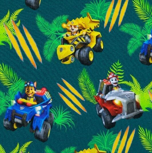 Baumwoll Jersey Stoff Paw Patrol Autos grün - Preis gilt für 0,50m Lizenzstoffe