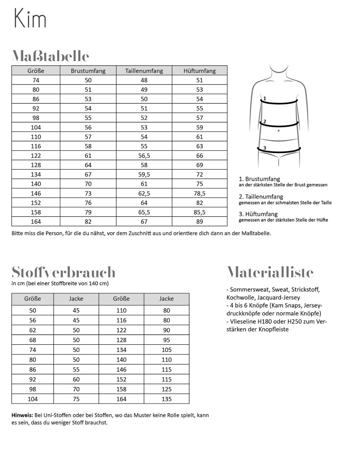 FADENKÄFER Papier Schnittmuster Jacke Kim Kinder Größe 50 bis 164 Neu