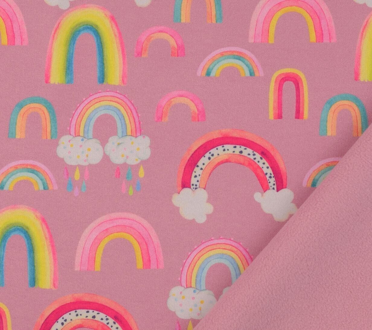 Softshell Stoff Regenbogen rosa Digitaldruck - Preis gilt für 0,50m Regenbögen
