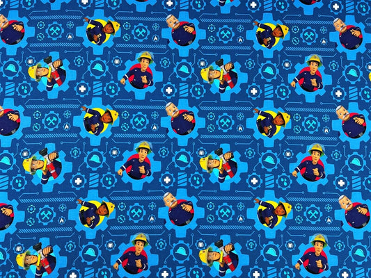 Baumwoll Jersey Stoff Feuerwehrmann Sam blau Preis gilt für 0,50m Lizenzstoffe