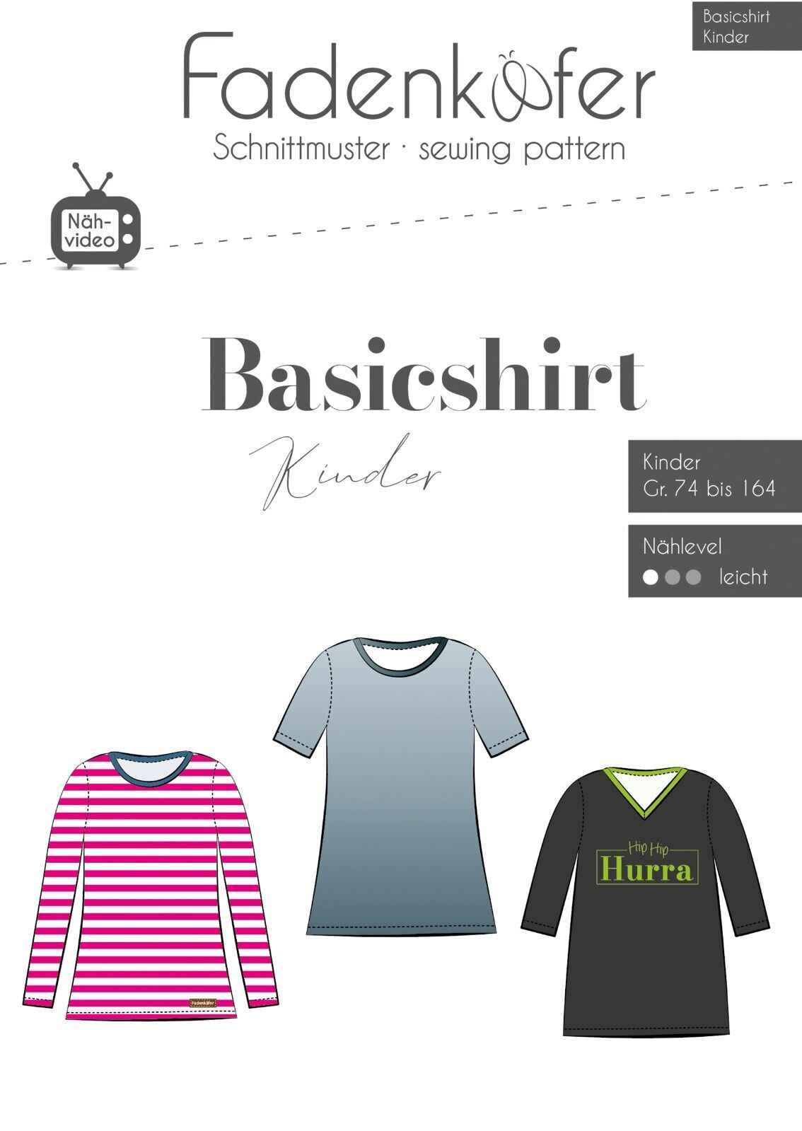 FADENKÄFER Papier Schnittmuster Basicshirt Kinder Größe 74 bis 164 Neu