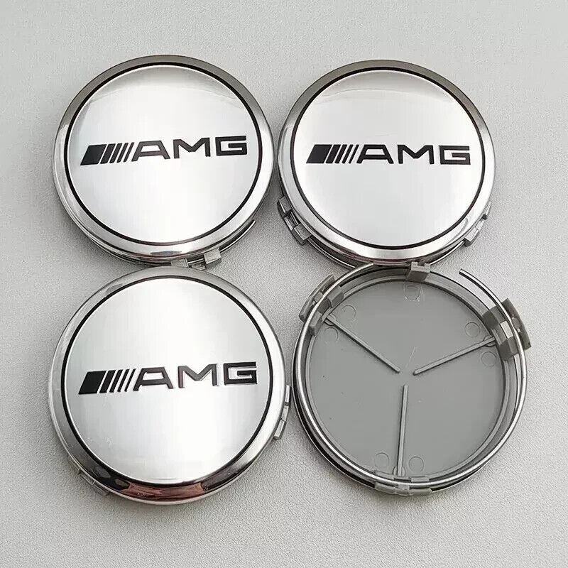 Radnabenkappen Radnaben für Mercedes-Benz 4x75mm AMG Nabenabdeckung Glanz Silber