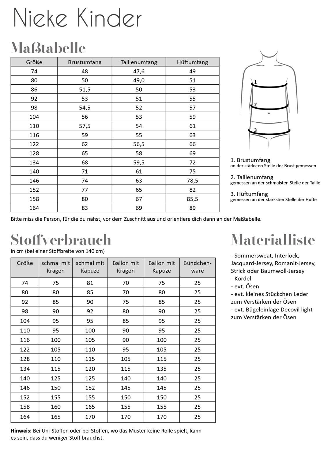 FADENKÄFER Papier Schnittmuster Nieke Kinder Größe 74 bis 164 Neu Papierschnitt