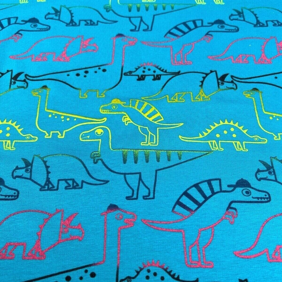 Baumwolle Jersey Stoff Dinosaurier türkis bunt - Preis gilt für 0,50 Meter