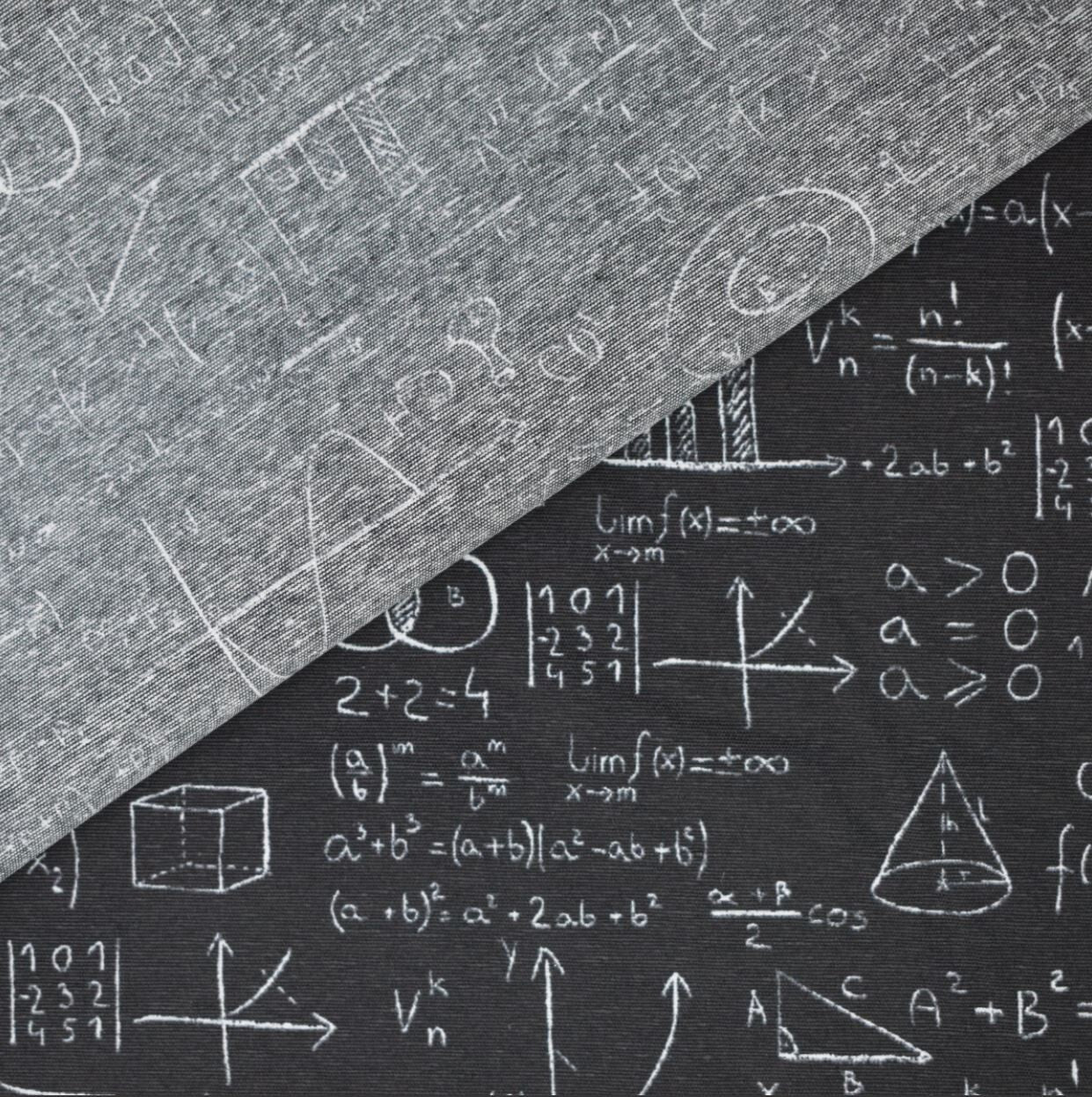 Dekostoff Mathematik schwarz Leinenoptik (Meterware ab 0,5m) Schule Dekoration