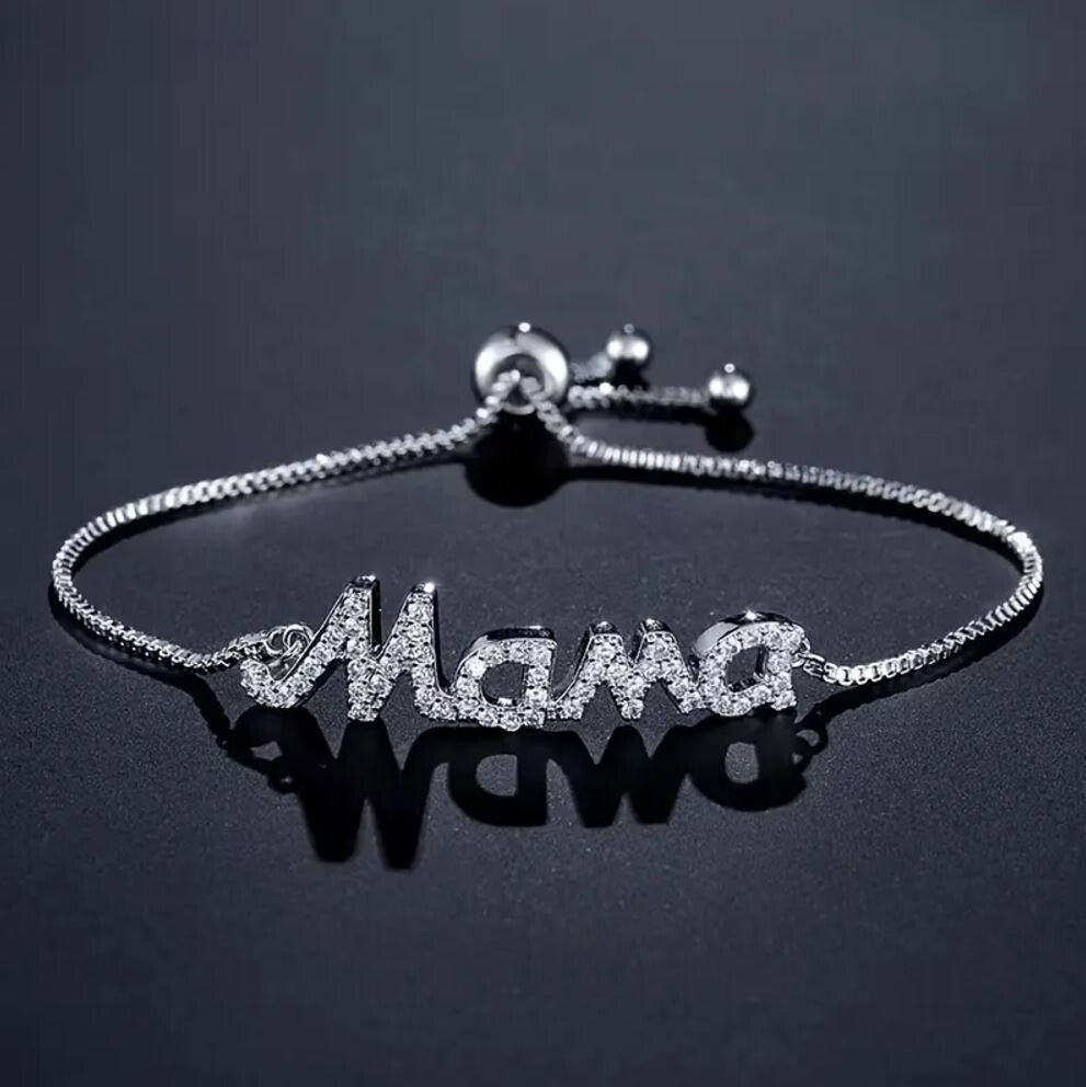 Armband Mama Strass 18 Karat Gold verstellbar Muttertag Geschenk 18K Vergoldet