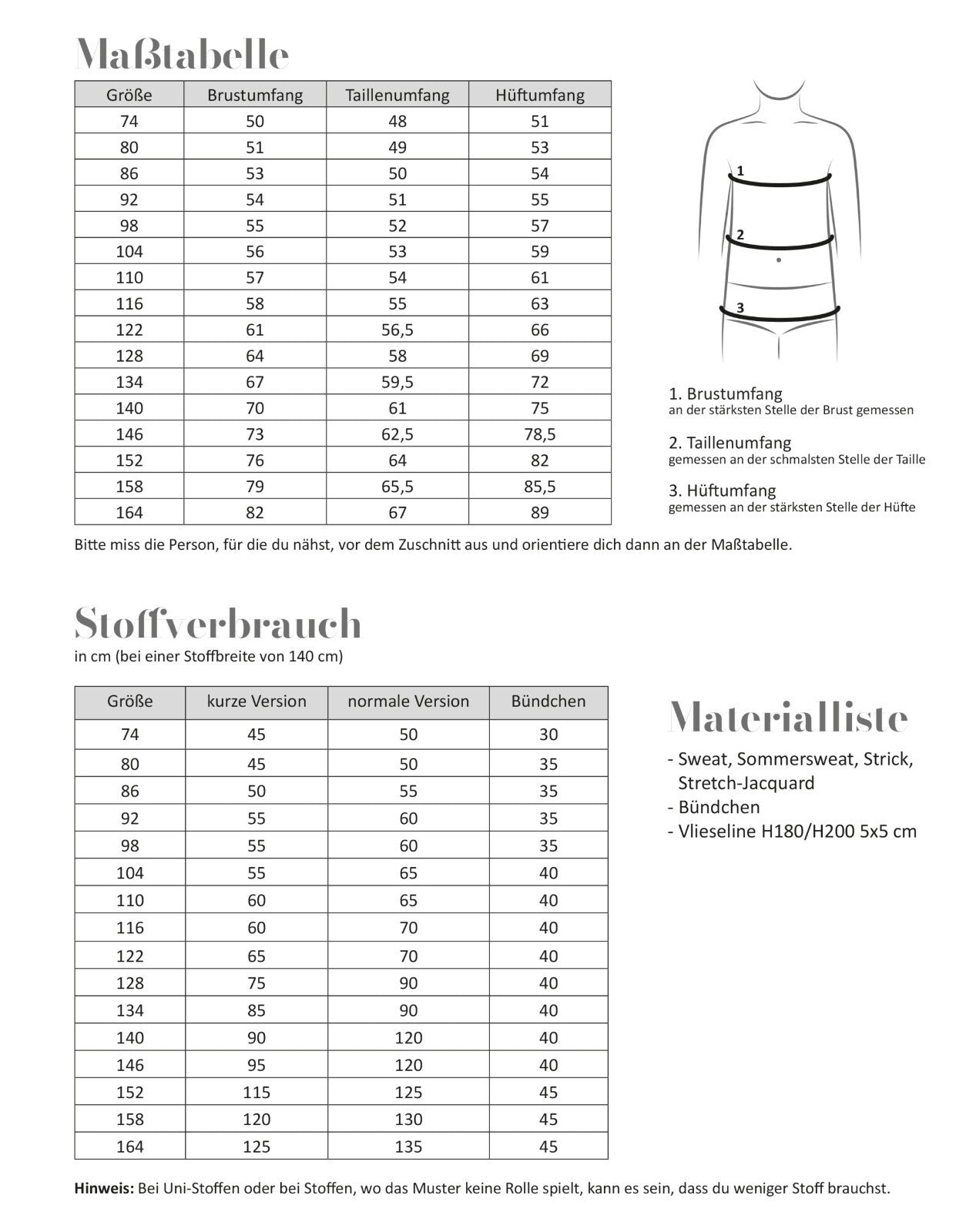 FADENKÄFER Papier Schnittmuster Basic Pullover Kinder Größe 74 bis 164 Neu
