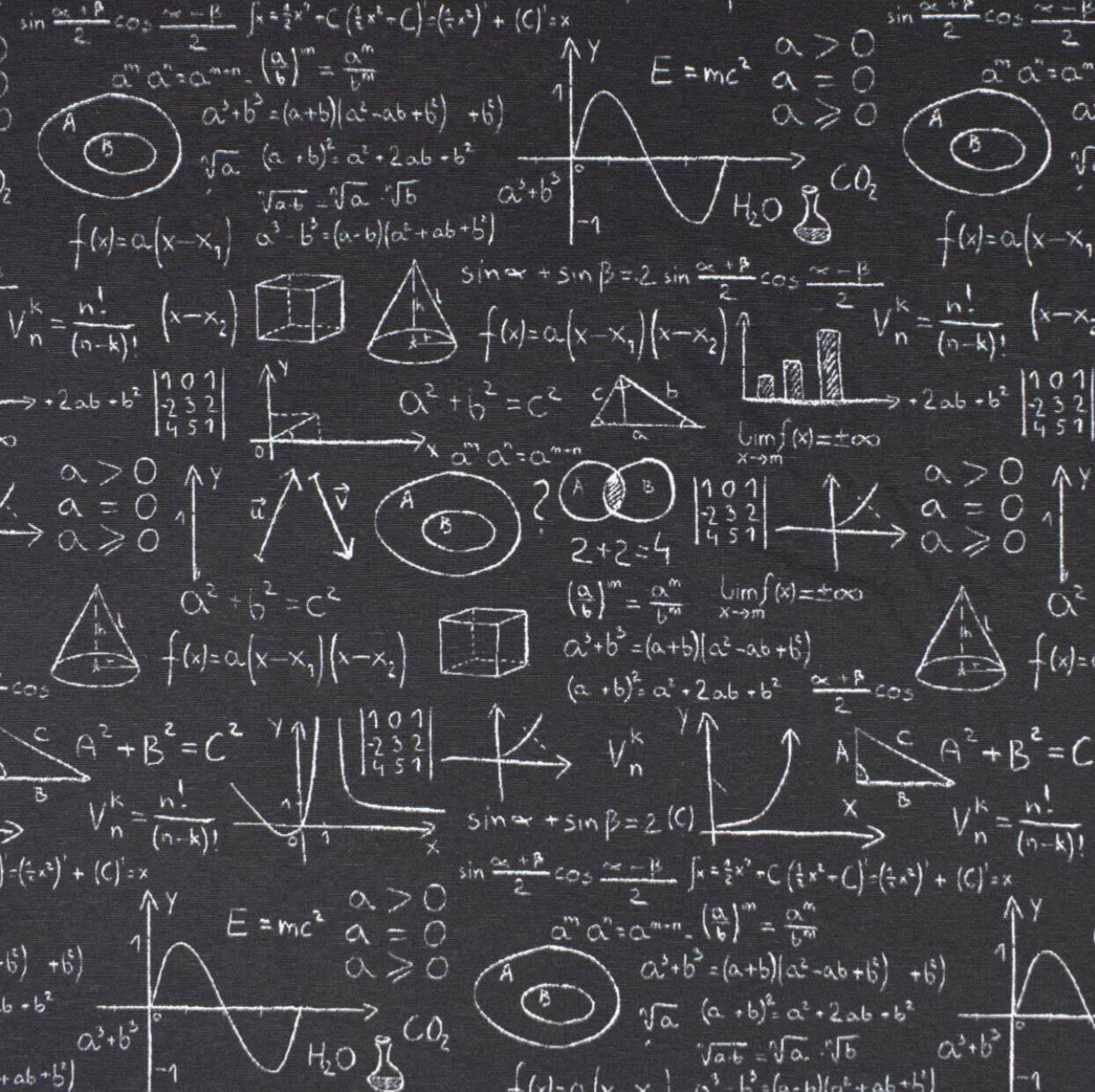 Dekostoff Mathematik schwarz Leinenoptik (Meterware ab 0,5m) Schule Dekoration