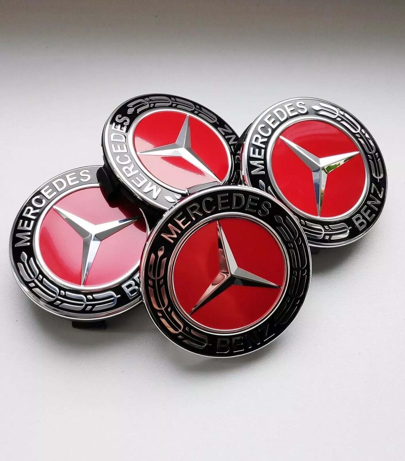 Mercedes Benz Radkappen Nabendeckel 4x75mm Rot chrome Radnabenkappen Nabenkappen