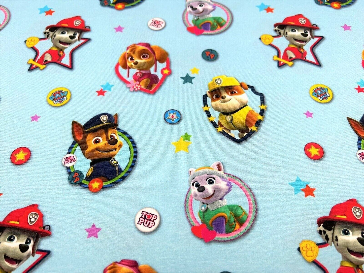 Baumwoll Jersey Stoff Paw Patrol Hundemarken - Preis gilt für 0,50m Lizenzstoffe