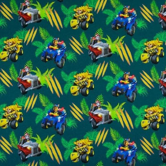 Baumwoll Jersey Stoff Paw Patrol Autos grün - Preis gilt für 0,50m Lizenzstoffe