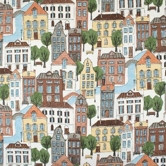 Dekostoff Häuser Landschaft Stadt City (Meterware ab 0,50m) Sommerstoff Deko top