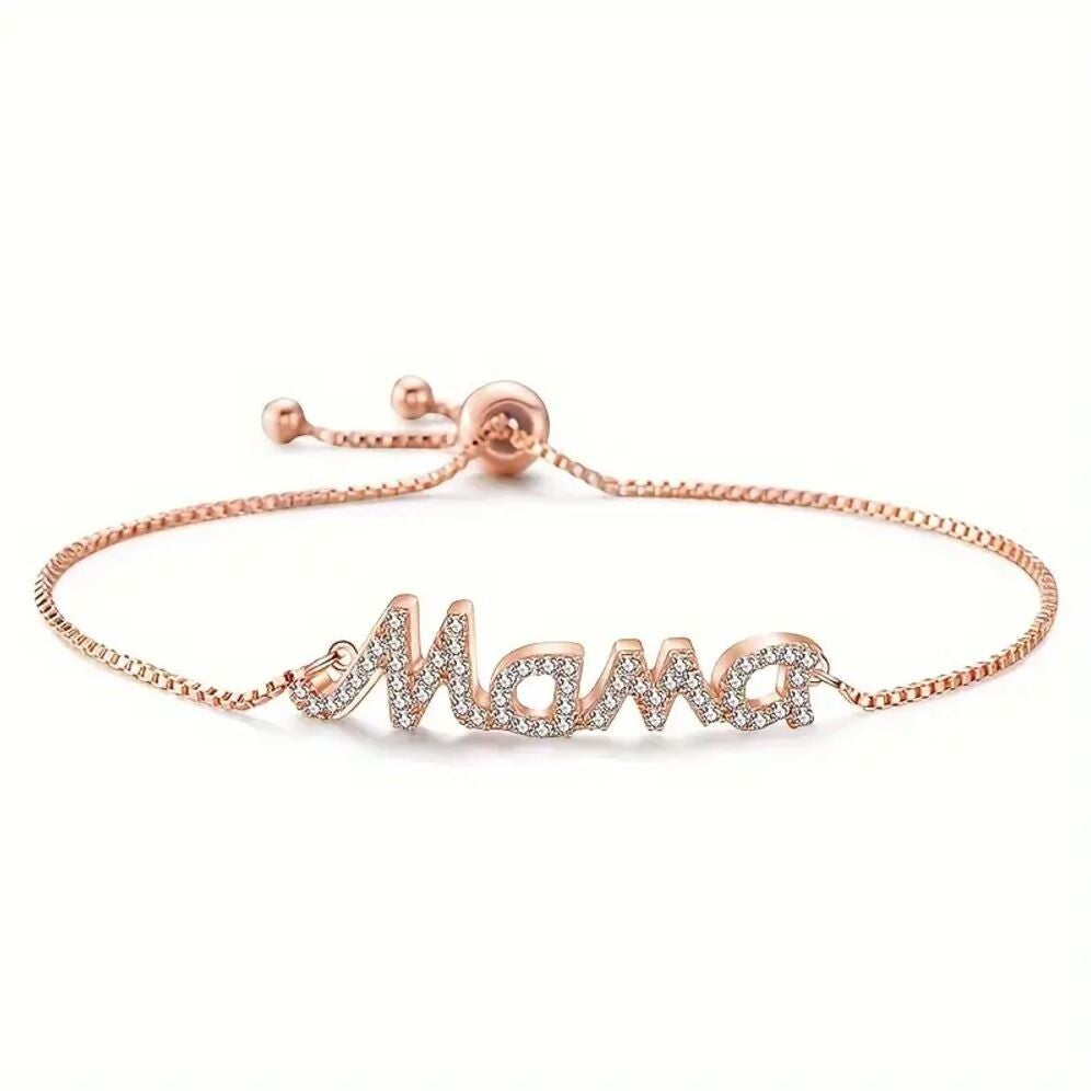 Armband Mama Strass 18 Karat Gold verstellbar Muttertag Geschenk 18K Vergoldet