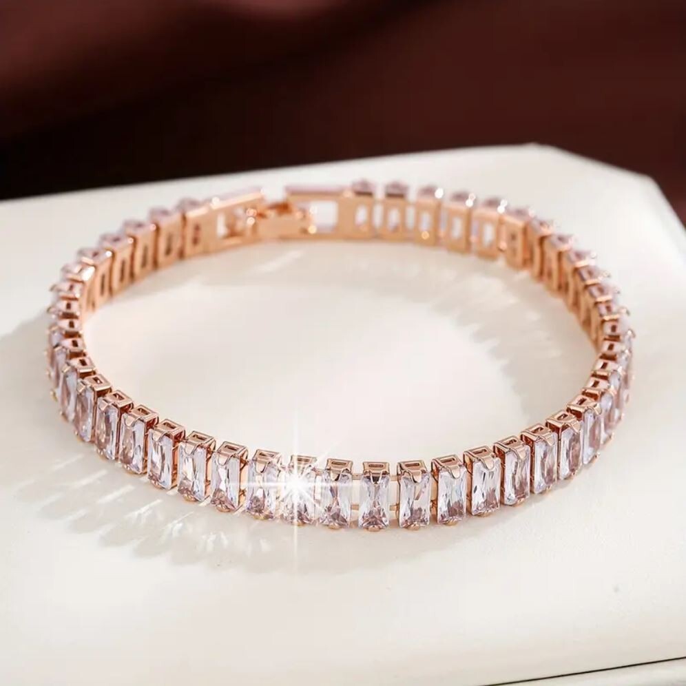 18K Vergoldet Damen Armreif Modeschmuck Rosegold Silber Zirkonia Strasssteine