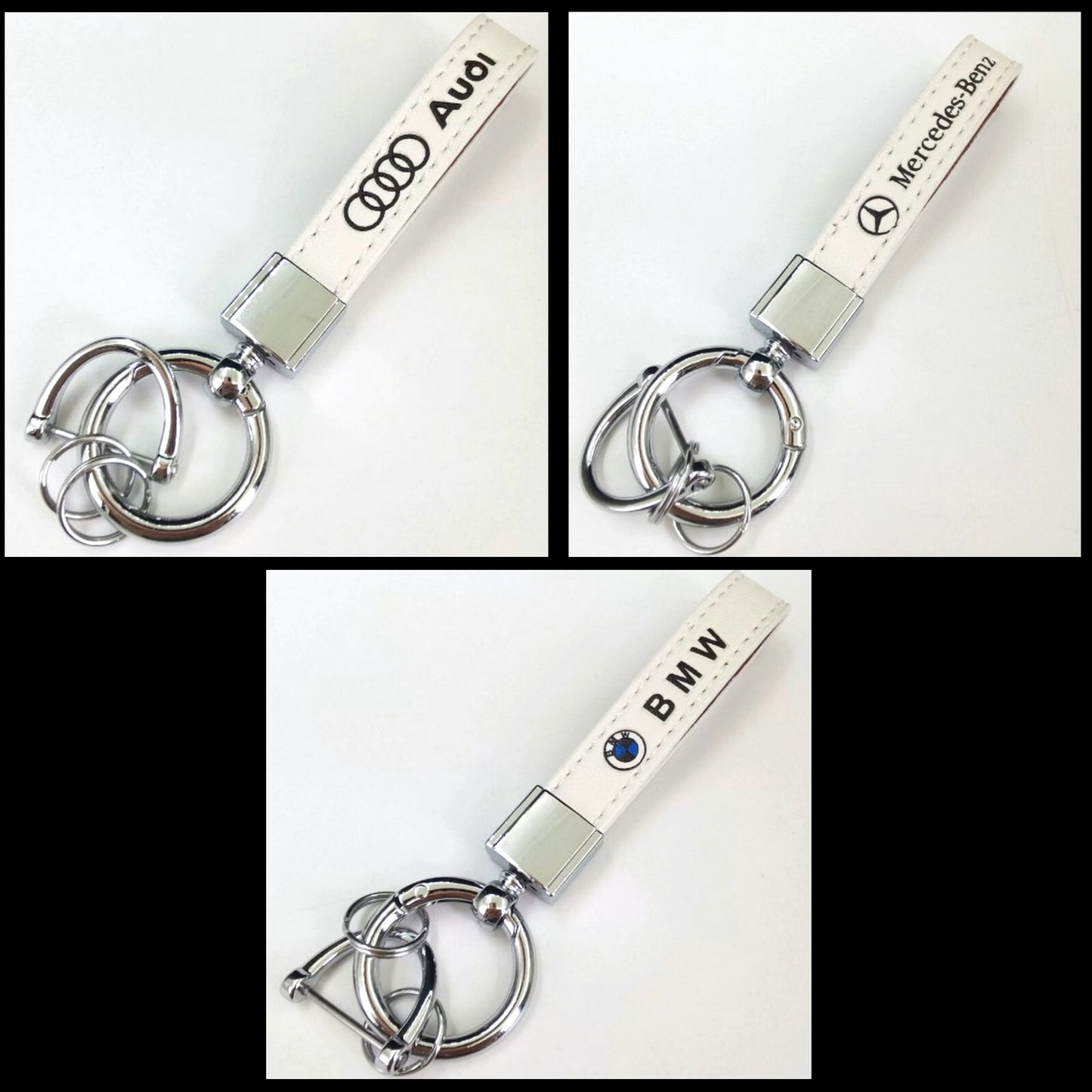 Mercedes Audi BMW Schlüsselanhänger weiß Leder Karabinerhaken Auto Anhänger Key