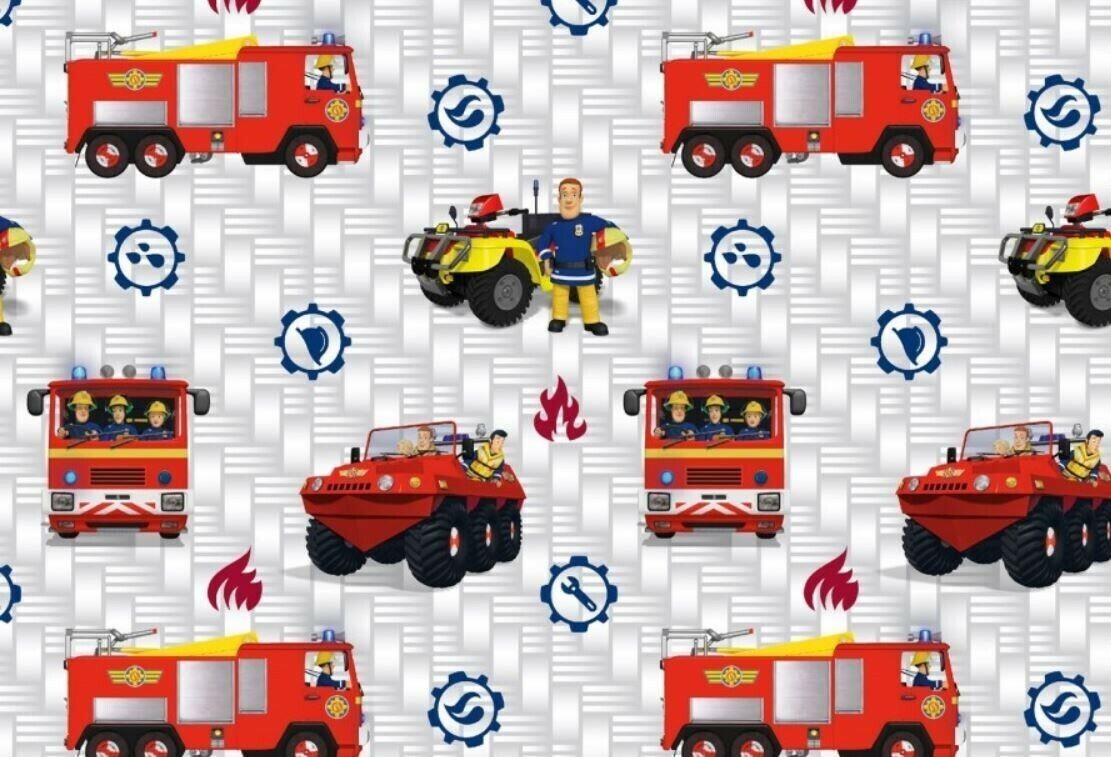 Baumwoll Jersey Stoff Feuerwehrmann Sam grau Preis gilt für 0,50m Lizenzstoffe