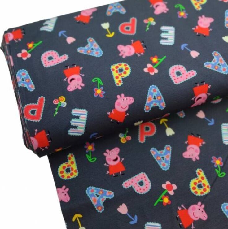 Baumwolljersey Stoff Peppa Wutz grau - Preis gilt für 0,50m Disney Lizenzstoffe