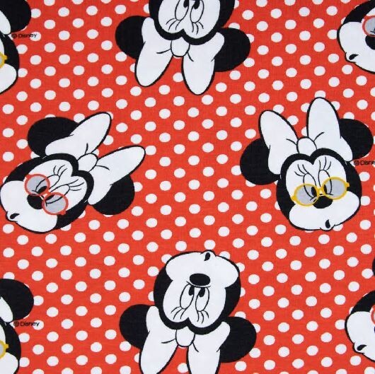 Baumwolle Jersey Stoff Minnie Maus Tupfen rot - Preis für 0,50m Lizenzstoffe