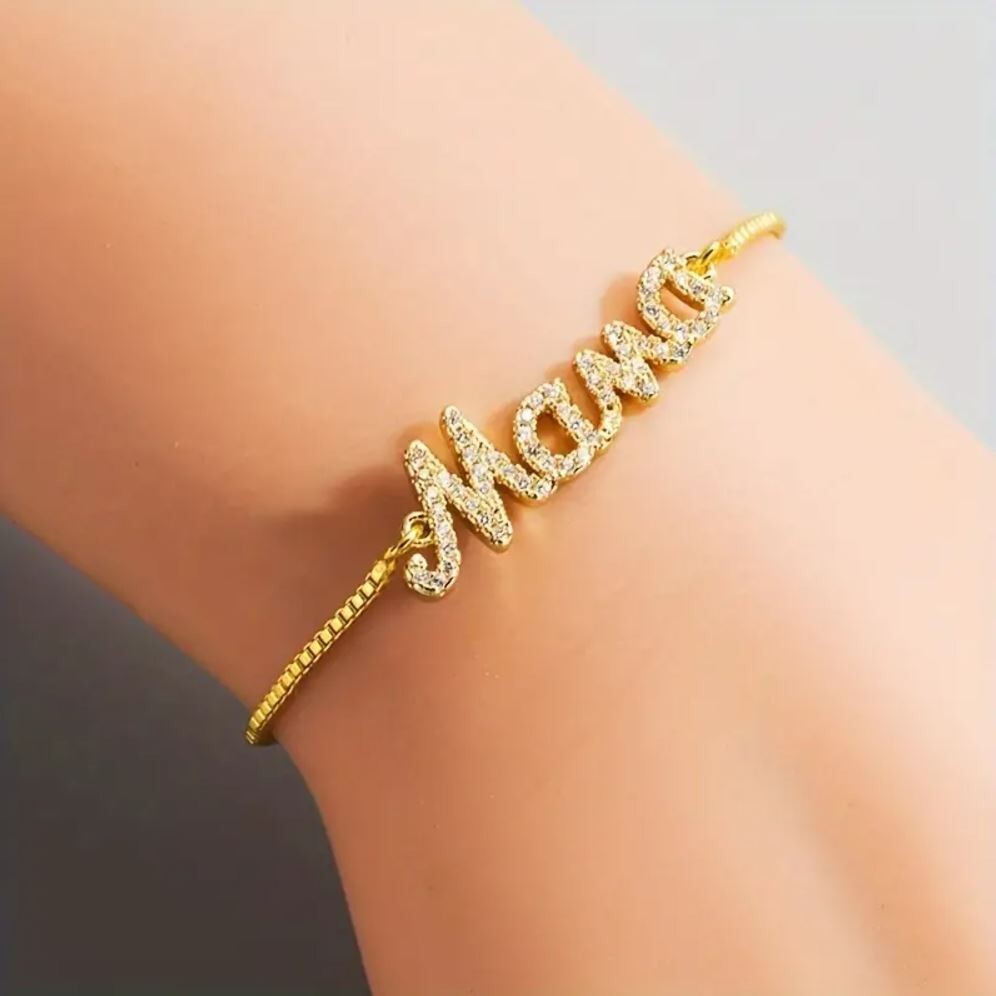 Armband Mama Strass 18 Karat Gold verstellbar Muttertag Geschenk 18K Vergoldet