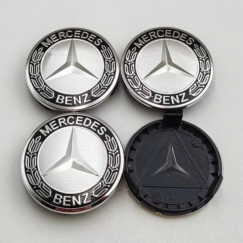 4x 75mm für Mercedes Benz Nabenkappen Felgendeckel schwarz Stern Radnabendeckel