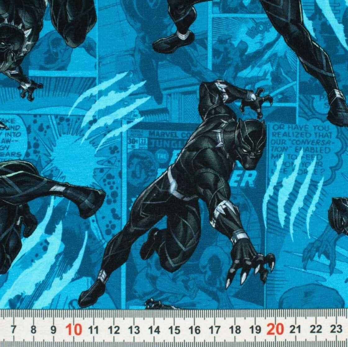 Stoff Baumwolle Jersey Marvel Black Panther Okoye Shuri schwarz blau Lizenzstoff