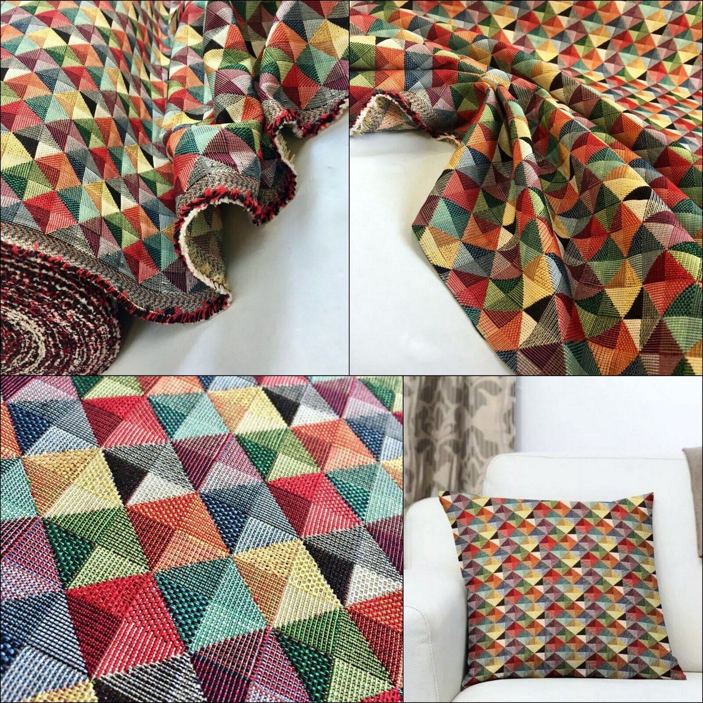 GOBELIN Stoff Dekostoff Taschenstoff Kissen Polster Rauten Dreiecke EUR 15,99/m