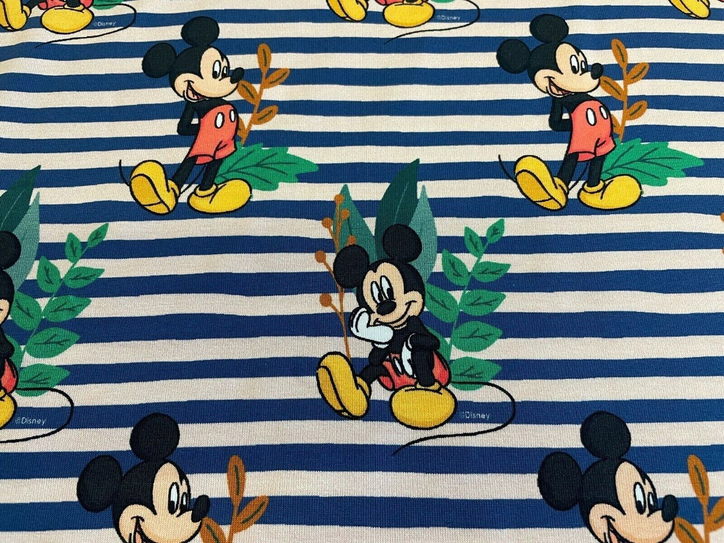 Baumwolle Jersey Stoff Mickey Maus blau gestreift Preis für 0,50m Lizenzstoffe