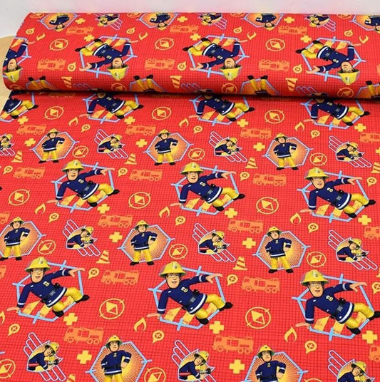 Baumwoll Jersey Stoff Feuerwehrmann Sam rot - Preis gilt für 0,50m Lizenzstoffe