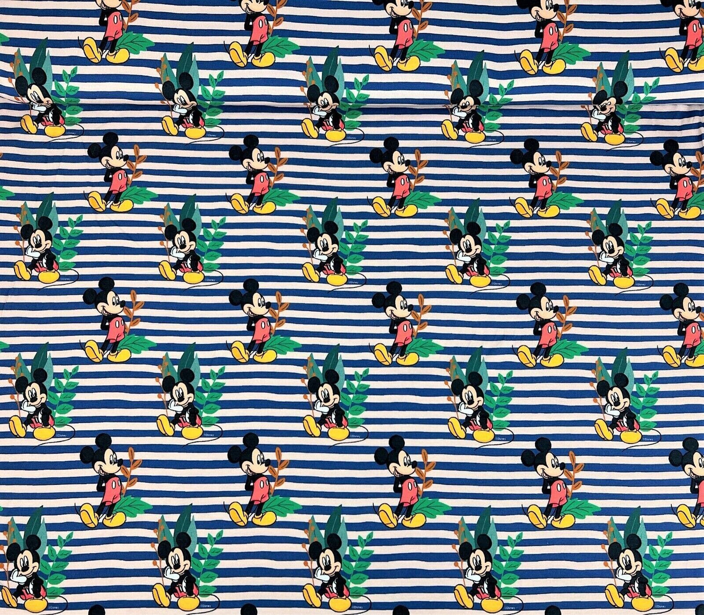 Baumwolle Jersey Stoff Mickey Maus blau gestreift Preis für 0,50m Lizenzstoffe