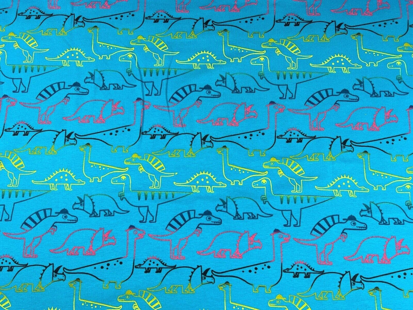 Baumwolle Jersey Stoff Dinosaurier türkis bunt - Preis gilt für 0,50 Meter