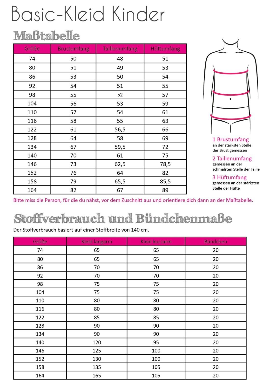 FADENKÄFER Papier Schnittmuster Basic-Kleid Kinder Größe 74 bis 164 Neu Basic