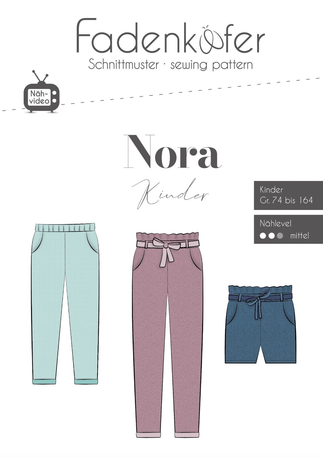 FADENKÄFER Papier Schnittmuster Hose Nora Kinder Größe 74 bis 164 Neu