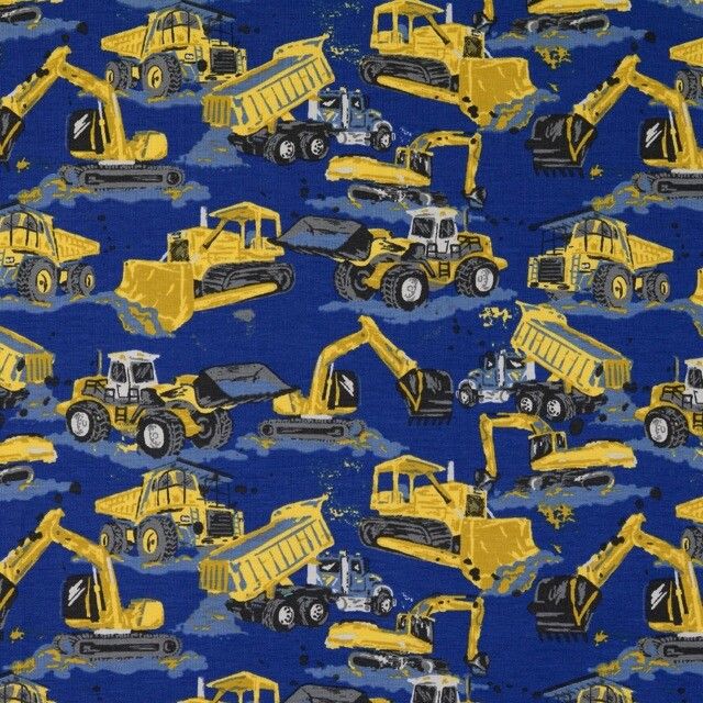 Digitaldruck Baumwolle Jersey Stoff Baustellenfahrzeuge marine - Preis gilt für 0,50m