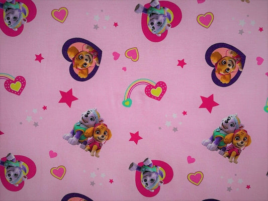 Baumwoll Jersey Stoff Paw Patrol rosa Herzen - Preis gilt für 0,50m Lizenzstoffe