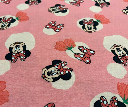 Baumwolle Jersey Stoff Minnie Maus rosa Blumen - Preis für 0,50m Lizenzstoffe