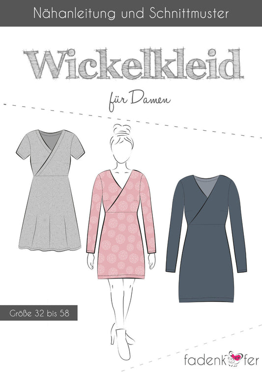 FADENKÄFER Papier Schnittmuster Wickelkleid Größe 32 bis 58 Neu