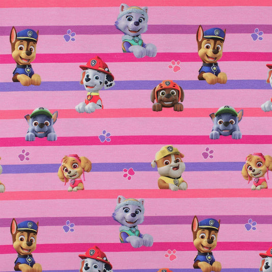 Baumwoll Jersey Stoff Paw Patrol Preis für 0,50m pink gestreift Lizenzstoffe