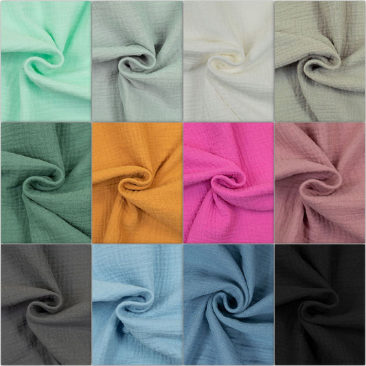 Musselin Stoff Uni Baumwolle Double Gauze Meterware viele Farben - ab 50cm Stoff