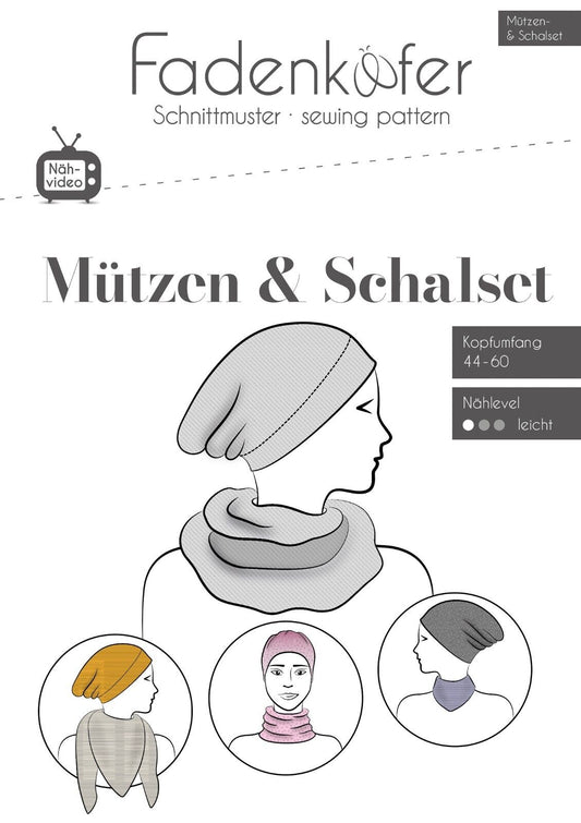 FADENKÄFER Papier Schnittmuster Mützen & Schalset Kopfumfang Größe 44 bis 60 Neu