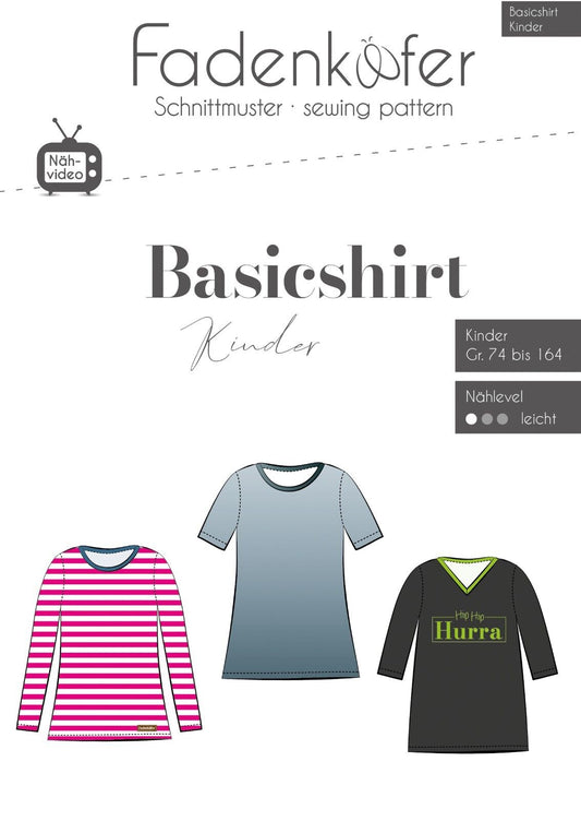 FADENKÄFER Papier Schnittmuster Basicshirt Kinder Größe 74 bis 164 Neu