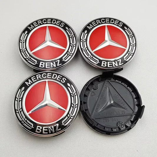 Mercedes Benz Radkappen Nabendeckel 4x75mm Rot chrome Radnabenkappen Nabenkappen